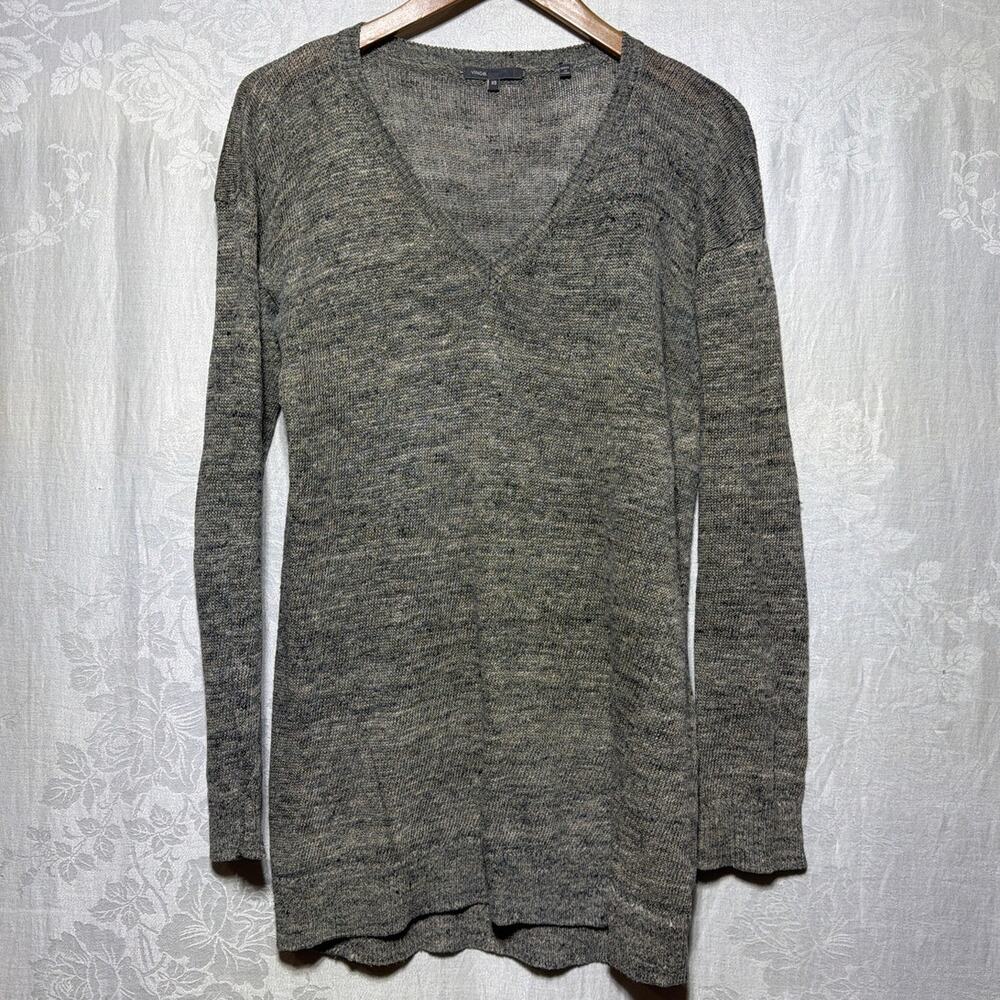 Vince Tunic Sweater XS Gray Variegated 100% Linen Long Line Lightweight